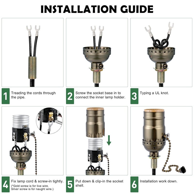 EMNOOTI Pull Chain Light Socket Replacement,E26 Standard Screw Lamp Socket,Bulb Socket with Pull Chain Lamp Switch for Table and Floor Lamp,UL Listed - Image 3